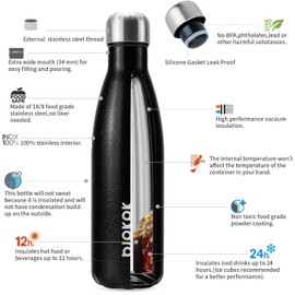 BJPKPK Insulated Water Bottles 17oz, Leak Proof Stainless Steel Water Bottle Keeps Cold for 24 Hours and Hot for 12 Hours, BPA Free,Black
