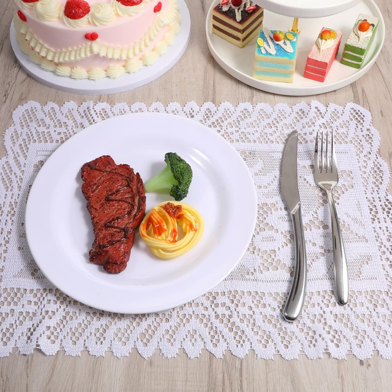 White Lace Table Runner, 2 Pcs 18.1x12.6in /46cmx32cm Washable Rectangle