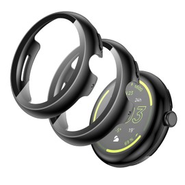 AMANECER 2 Pack Screen Protector Case for Pixel Watch 3 45MM, Protective Face Cover with Touch Sensitive Ultra-thin 11H Tempered Glass, Anti-Scratch Hard PC Shell for Google Smartwatch 2024 - Black