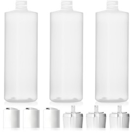 Bar5F Plastic Bottles, 16 oz, 3-Pack with 6 Caps, BPA-Free HDPE, Empty Multipurpose Containers