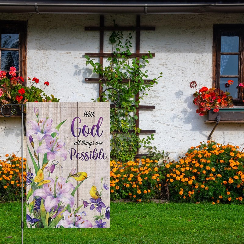 Heyfibro "With God All Things Are Possible" Spring Garden Flag
