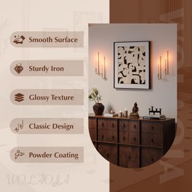 Metal Wall Candle Sconce Holder Set of 4 Wall Mount Candle Holder Pillar Holder BRASS Modern Wall Candle Sconces Hanging for Living Room Farmhouse Fireplace Wedding