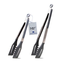 SoKalChw 2 Pcs High temperature resistant and non sticky silicone tongs tips, Stainless steel tongs for cooking, Kitchen salad bread BBQ steak tong