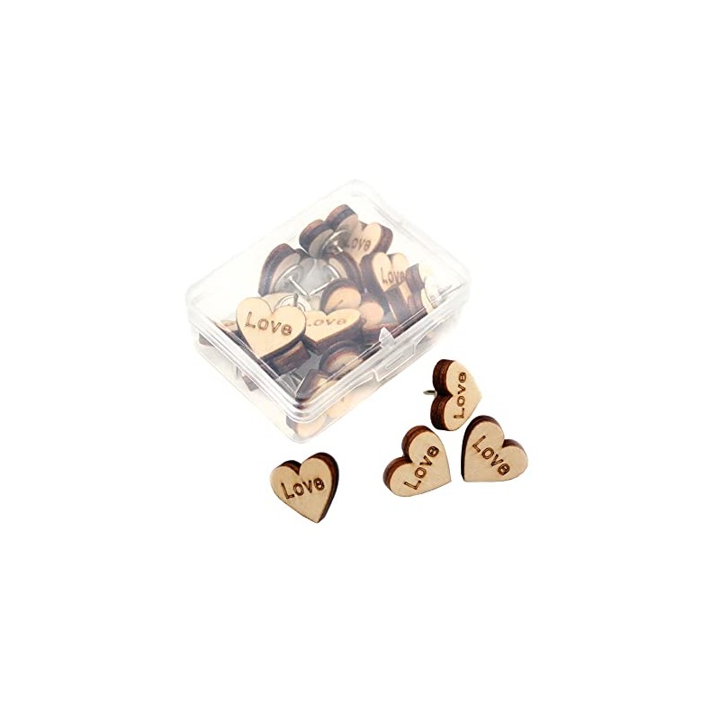 JIHUOO Pack of 20 wooden heart push pins, drawing pins,