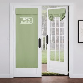 NICETOWN Door Window Curtains, 100% Blackout French Door Curtains Privacy Front Door Curtains for Glass Door, Thermal Insulated Tie Up Shades Window Covering, Olive Green, 1 Panel, W26 x72L Inch