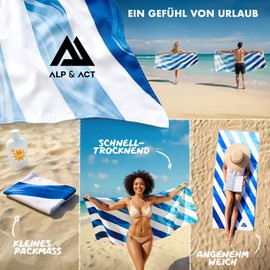 ALP & ACT XXL Beach Towel 200 x 90 cm - 100% Recycled Microfibre - Extra Light and Quick Drying - Large Microfibre Towel for Holidays and Beach - Bath Towel with Cotton Bag - Blue