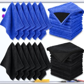 Tudomro 30 Pcs Magnetic Cleaning Cloth Dry Erasers Bulk for White Boards with Most Whiteboards Dry Eraser Reusable Microfiber Cloth Eraser, Home Office, 10'' x 10'' (Black, Blue)