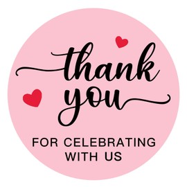 120 X Thank You for Celebrating with Us Stickers, Wedding Favor Thank You Stickers, Pink Thank You for Coming Labels for Wedding Favor Bags, Bridal Shower Gifts & Envelopes, Strong Adhesive, 1.6''