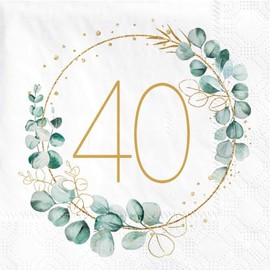 40. Geburtstag Deko Servietten, 40 St√ºck Servietten Eukalyptus Geburtstag, Servietten Gold Gr√ºn, Papierservietten f√ºr 40 Geburtstag Mann Frau Geburtstag Party Jiaju, f√ºr die Dekoration