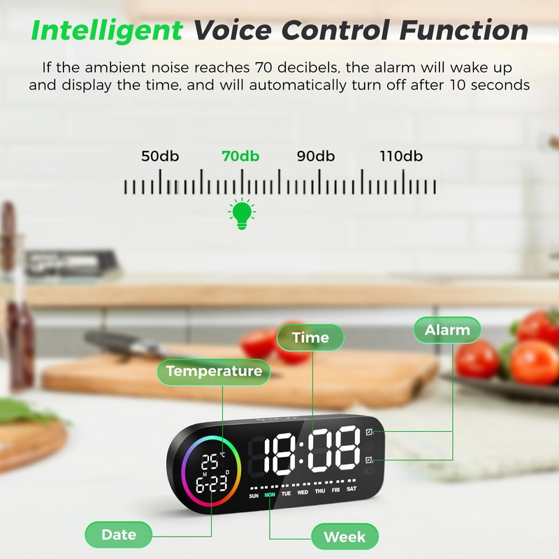 Diboniur Digital Alarm Clock with Large LED Display, Digital Clock,