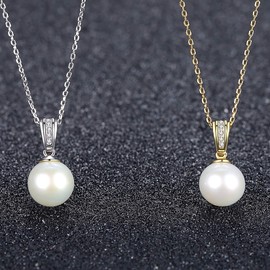 VIKI LYNN 7-8mm Freshwater Cultured Pearl Necklace Single Pearl Pendant Jewelry for Women Gold