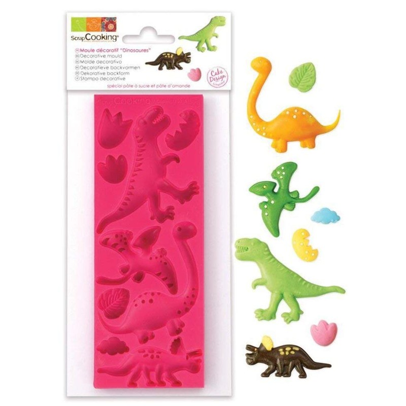 ScrapCooking 3449 Dinosaurier-Backform Silikon Rosa 21,7 x 9,5 x 0,8