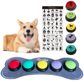 Set of 5 Color Dog Buttons with Rubber Mat for Communication,Voice Recording Button,Pet Talking Buttons,Pet Buttons,Dog Training & Behavior Aids,Train Your Dog to Voice What They Want