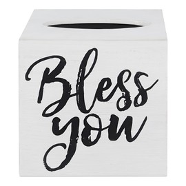 Young's Inc. Wood Bless You Tissue Box Cover - Tissue Holder for Farmhouse Bathroom Decor - Charming Rustic Bathroom Decor - 6" L x 6" W x 6" H