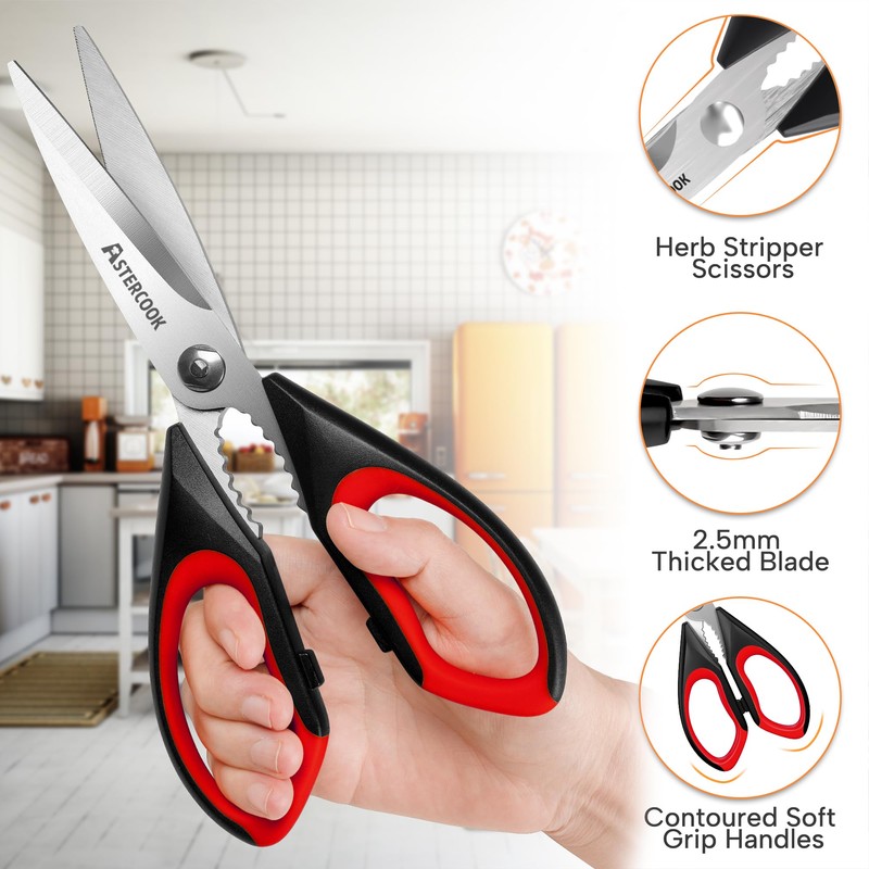 Astercook 2 Pcs Kitchen Scissors, Heavy Duty Shears with Serrated