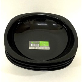 Reusable ECO Unbreakable Colourful Plastic Deep Dinner Plate Set-of-4 - Shatterproof - 100% Food Safe - Perfect for Camping, Indoors, Outdoors, and picnics (Black, Large)