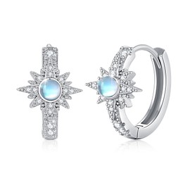 MEDWISE Moonstone/Opal Earrings Women 925 Sterling Silver Star Earrings Sun Moonstone Drop Earrings Gold Ectagonal Star Hanging Earrings Moonstone Jewellery for Women Ladies Girlfriend Lovers,
