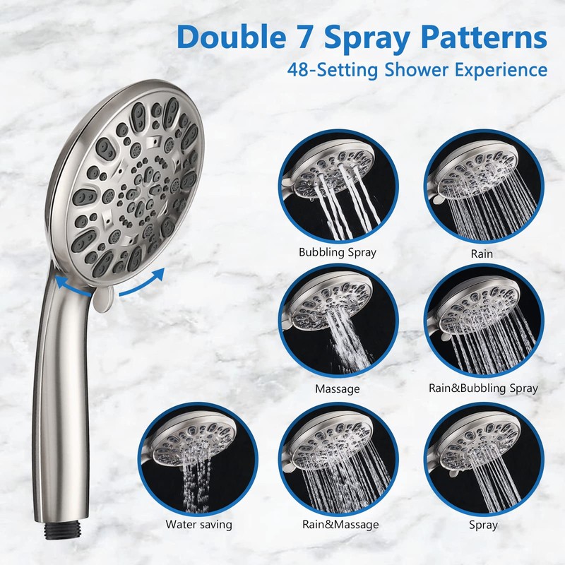 UCLIMAA High Pressure 48-Settings Shower Head with Handheld Shower,Drill-Free 3-Way