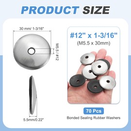 sourcing map 70Pack Stainless Steel EPDM Bonded Sealing Washers, #12 x 1-3/16" Neoprene Cushioning Washer Gasket for Screws Bolts Machinery (M5.5x30mm)