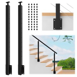 Gyykzz 2 Pack Side Mount Stair Cable Railing Post 36" (Post Body 44"), Left Side Space-Saving Fascia Mount Deck Post for 36"-38" Stair Railing, Black Stair Handrail Post for Indoor Outdoor Stairway