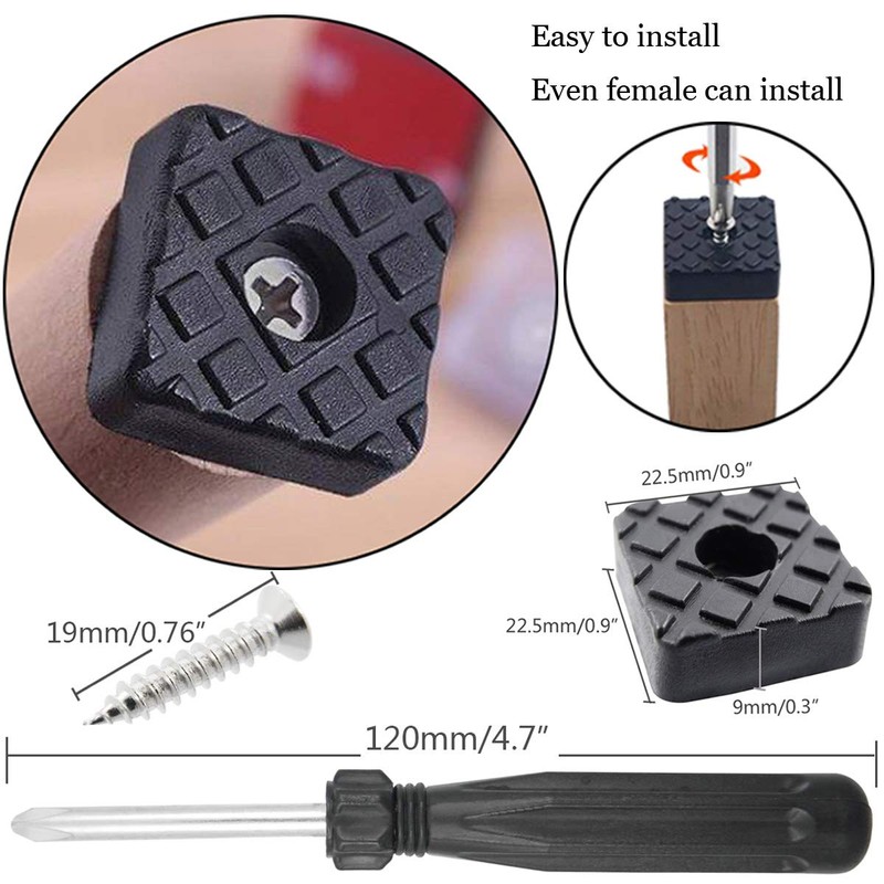 QY 12PCS Black Color Square Shape Rubber Non Slip Non