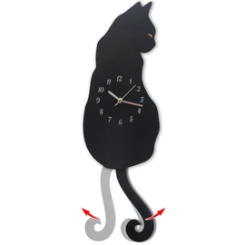 Trend Tick Black Cat Swinging Wall Clock, Cat Clock, Cat Clock with Moving Tail, Funny Wall Clock, Cute Wall Clock, Gift for Cat Lovers, Flat Unnumbered Surface. (Numbered)