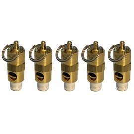 Sellerocity American Made ASME Code 5-Pack of Brass Air Compressor Safety Valves Featuring Stainless Steel Spring & Silicone Seal, 1/8 NPT, 70 PSI, 37 CFM