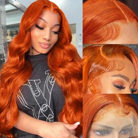 28 Inch Ginger Orange Lace Front Wig Human Hair 13x4 HD Body Wave Lace Frontal Glueless Orange Wigs Human Hair Pre Plucked 180% Density Ginger Color Wigs