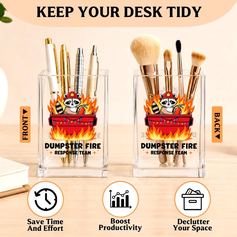 YAZMEEN Raccoon Dumpster Fire Gift Acrylic Pen Holder - Dumpster