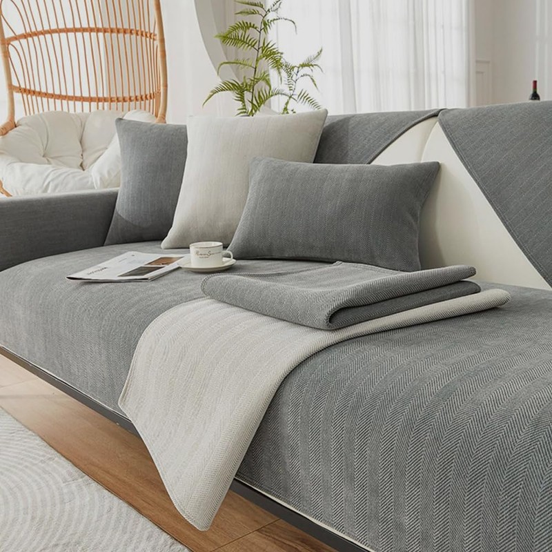 NUODWELL Herringbone Chenille Sofa Cover 1/2/3/4 Seater, Furniture Protector Couch