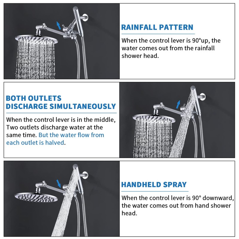 G-Promise All Metal Dual Shower Head Combo, 8 Inch Rainfall