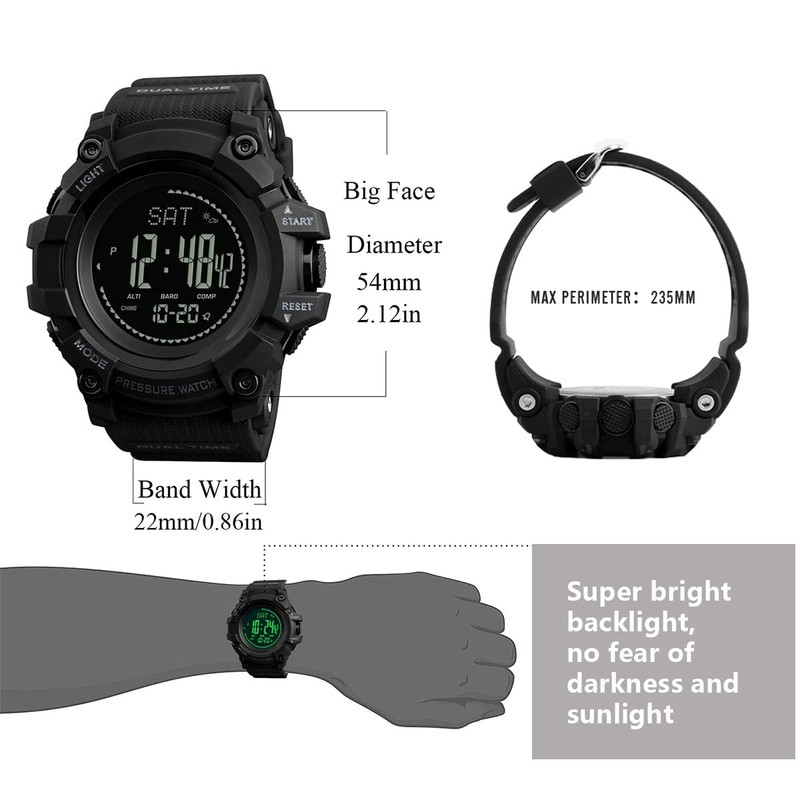 AOSLSI Watch Compass, Altimeter Barometer Thermometer Temperature, Pedometer, Military Army