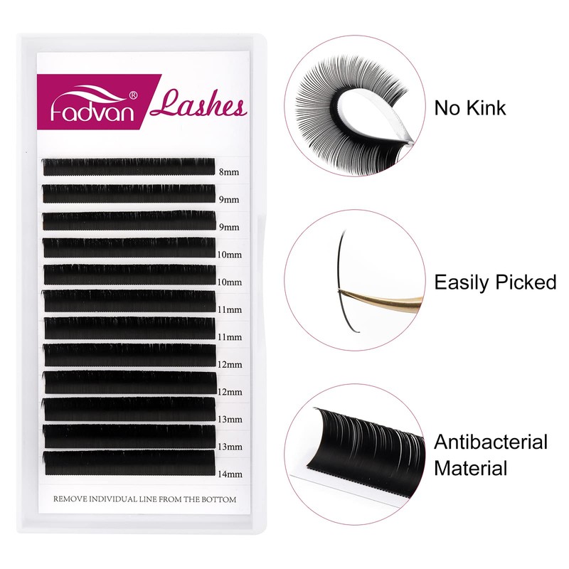 FADVAN Flat Lashes, 0.20C Curl Eyelash Extension, 1:1, Ellipse Flat
