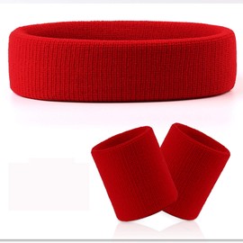 Hoter Sweatband Set Sports Headband Wristband Set Sweatbands Terry Cloth Wristband Athletic Exercise Basketball Wrist Sweatband and Headbands Moisture Wicking Sweat Absorbing Head Band