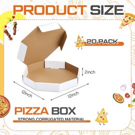 Teenyyou 20 Pack Octagon Pizza Party Box 12" x 12" Cardboard Corrugated Pizza Takeout Boxes Bulk Food Delivery Gift Packing Takeaway Container for Cake Cookies Pies Bakery Restaurant Party (White)