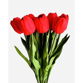 Meide Group USA 19" Real Touch Latex Artificial Tulip Flowers - Red (6 PCS), Flexible Wire Stems for Spring Arrangements, Bouquets, Wedding & Party Decor