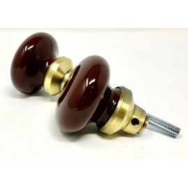 B08T9WFRX6 Brown Porcelain Door Knobs Vintage Reproduction- Antique Brass Base (one Pair)