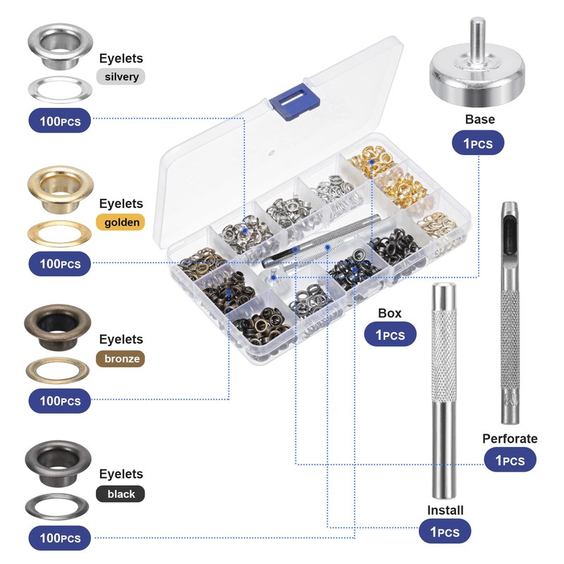 MumdoYAL 400 Pieces Eyelet Set, Four Colours, Inner Diameter 5