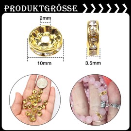 Toaob 100 x 10 mm Rondelle Rhinestone Spacer Beads Gold Metal Crystal Rhinestones Spacer Beads for Jewellery Making