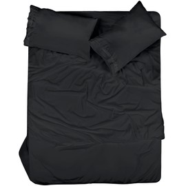 ROYALE LINENS - 4 Piece Full Bed Sheet - Soft Brushed Microfiber 1800 Bedding Set - 1 Fitted Sheet, 1 Flat Sheet, 2 Pillow case - Wrinkle & Fade Resistant Luxury Full Size Sheet Set (Black, Full)