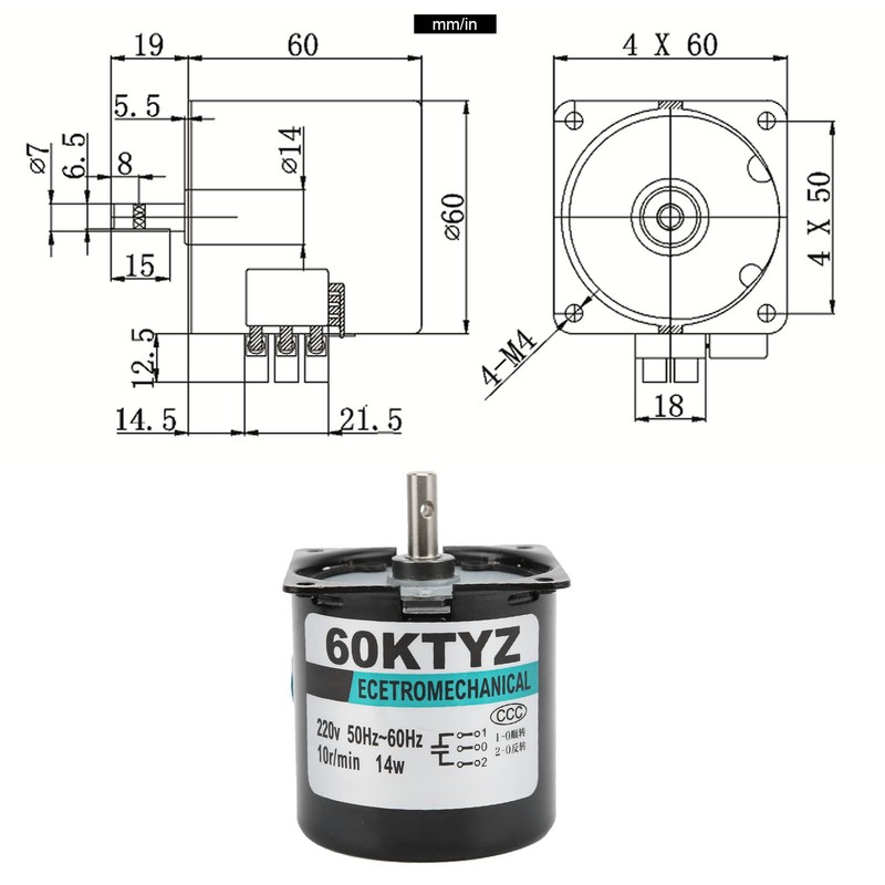 AC Synchronous Motor 14W Permanent Magnet 2Way High Torsion Central