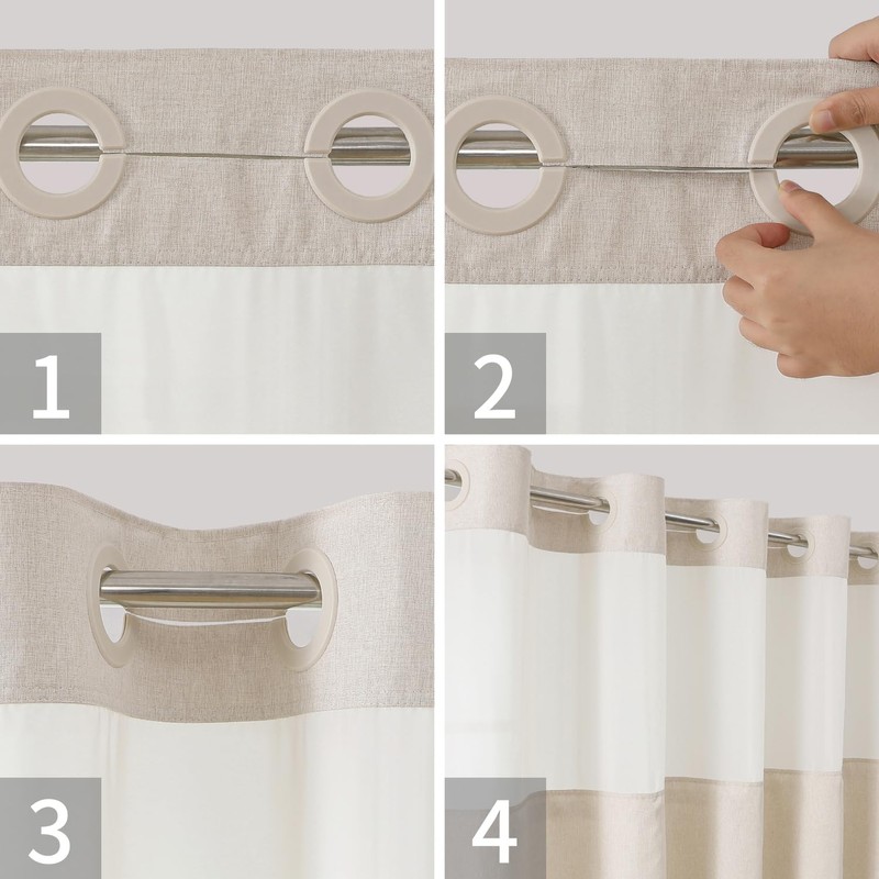 eachope Extra Long No Hooks Needed Linen Textured Shower Curtain