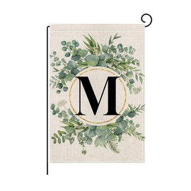 wyooxoo Monogram Letter M Floral Garden Flag 12x18 Inch Double Sided Outside Outdoor Family Last Name Initial Yard Flag (M)