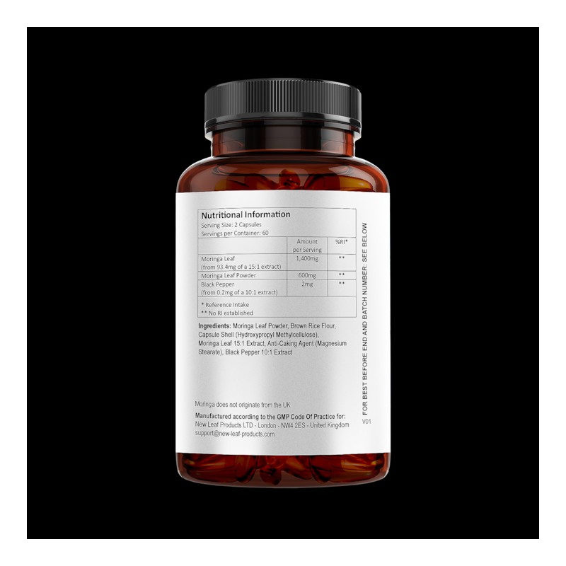 New Leaf Products Moringa Capsules Enriched With Black Pepper 120