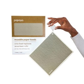 Papaya Reusable Paper Towels 2-Pack - 2 Sheets + 1 Hooks, Quick Drying, No Odor, 1 Sheet Replaces 17 Rolls, Washable Kitchen Cloth, Sustainable Dish Sponge, Eco Friendly Gift