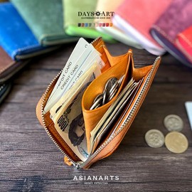 Days Art lw235 L-Shaped Zipper Mini Wallet, Men's, Women's, Genuine Leather, Italian Leather, IL PONTE, Mayan Leather, Cashless Mini Wallet, Saddle Leather, Coin Purse Included, yellow