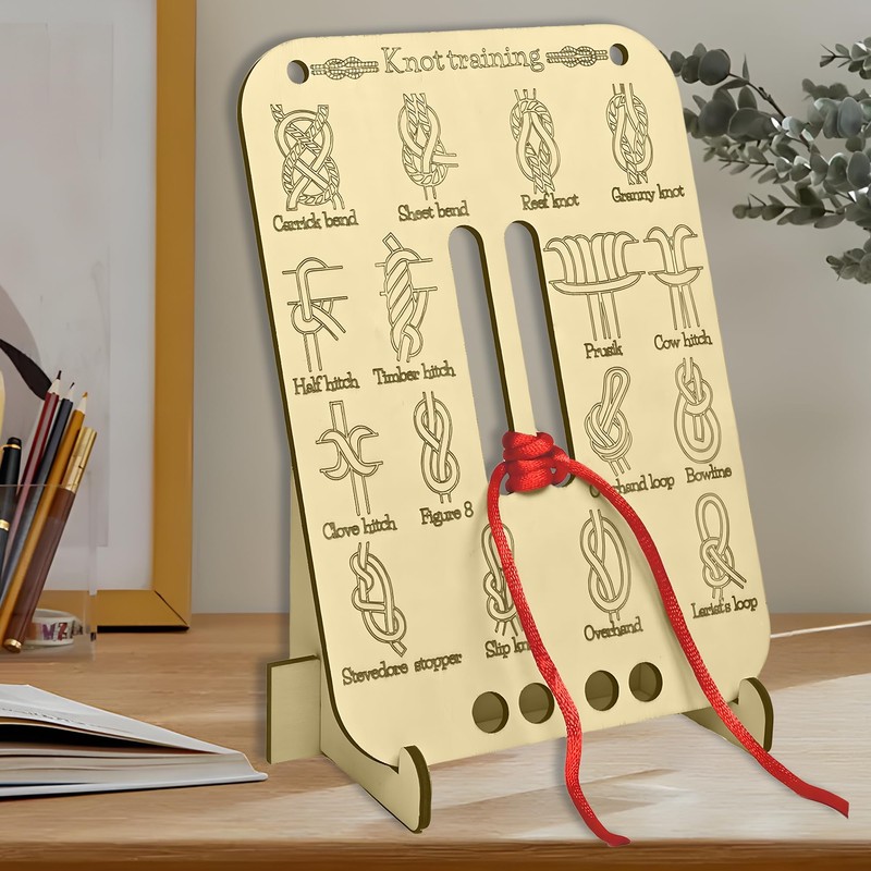 Learn Knot Training Board,Wooden Knot Tying Practice Board Kit with