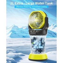 AVV Portable Misting Fan with RGB Ambient Light- 2L Water Tank, 4 Speeds & Spray Mist Fan, 30000mAh Rechargeable Misting Fans for Outdoor/Indoor Fans for Camping, Patio, Garden, Black-Green