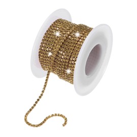 M METERXITY Crystal Rhinestone Close Chain, 2 mm 10 Yards Crystal Single Row Trimming Claw Cup Chain Roll for Sewing Crafts/DIY Decoration/Jewelry Crafts [Golden Yellow]