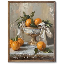 XOCUUI Farmhouse Still Life Picture Living Room - Rustic Vintage Decor for Bedroom - Tangerine Orange Fruit Moody Muted Oil Painting Art Deco Wall Art for Kitchen - 8x10inch Unframed